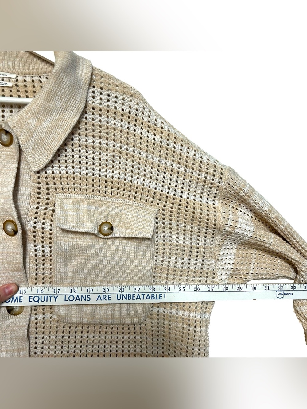 Anthropologie 2X Crocheted Pocket Collar Sweater Coat Sand Ivory Cardigan - Picture 11 of 16